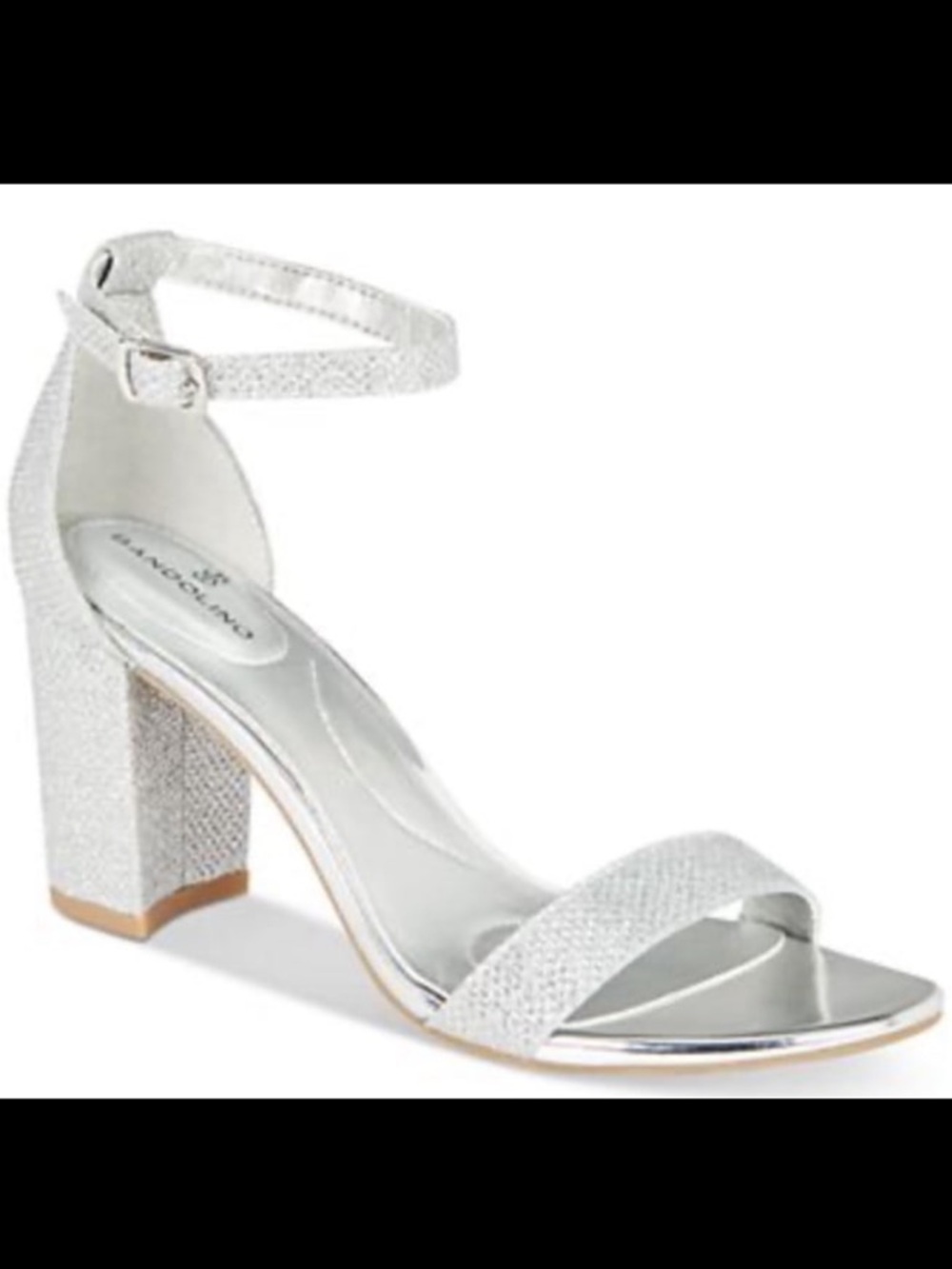 Bandolino Silver Glitter Block Heel Sandals Ankle Strap Wedding Prom Sz 8.5 9.5